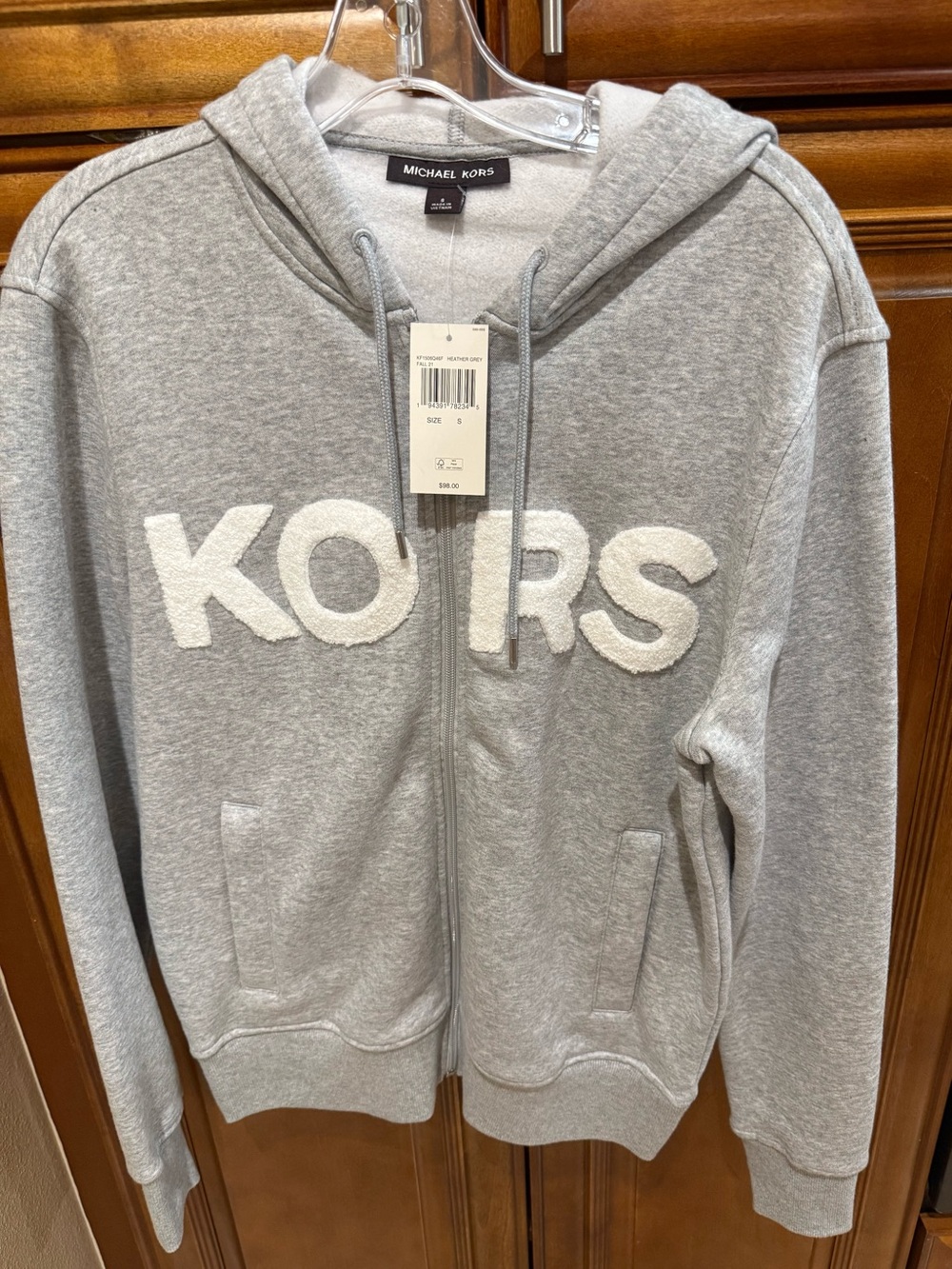 New Michael Kors Men's Logo Fleece Full-Zip Hoodie Small Grey Heather